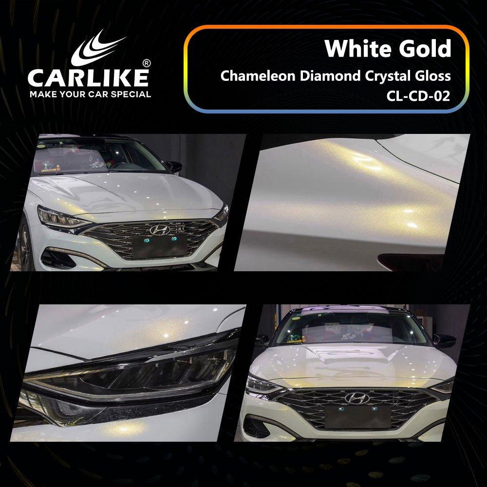 CARLIKE CL-CD-02P Caméléon Diamant Cristal Brillant Blanc Or Vinyle PET Liner — 
