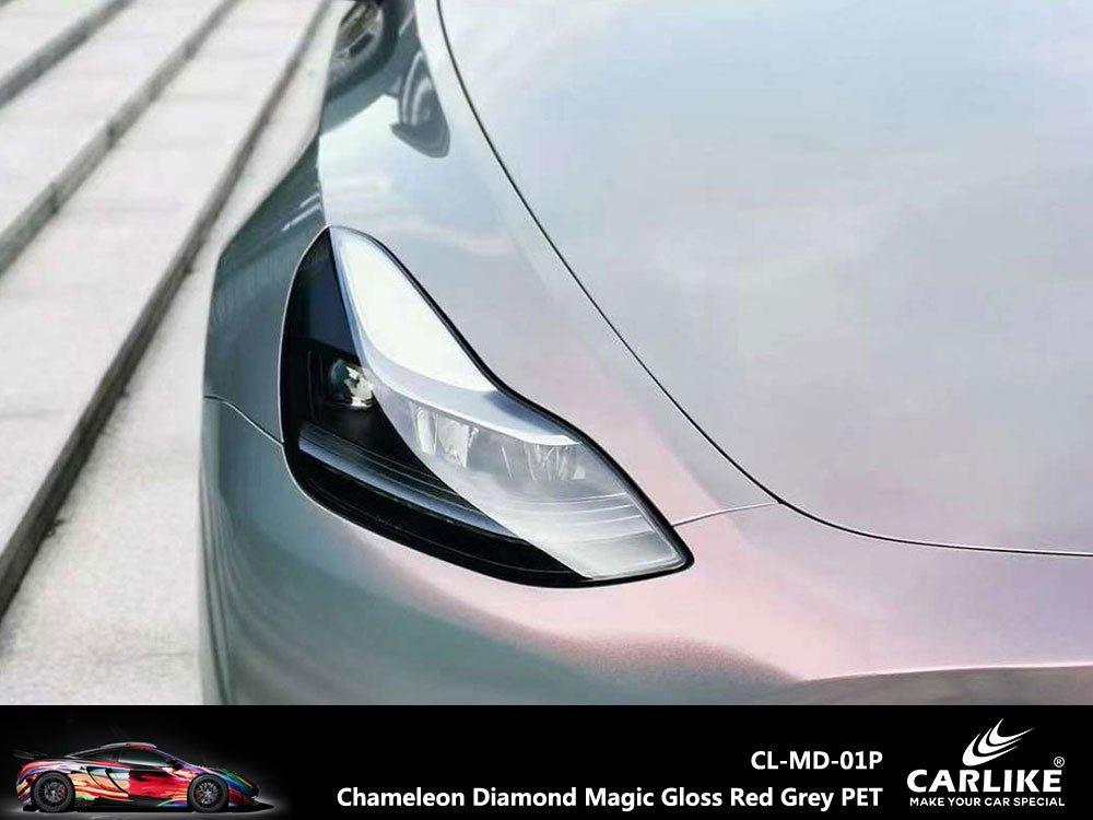 CARLIKE CL-MD-01 Caméléon Diamant Magique Brillant Rouge Gris Vinyle — 