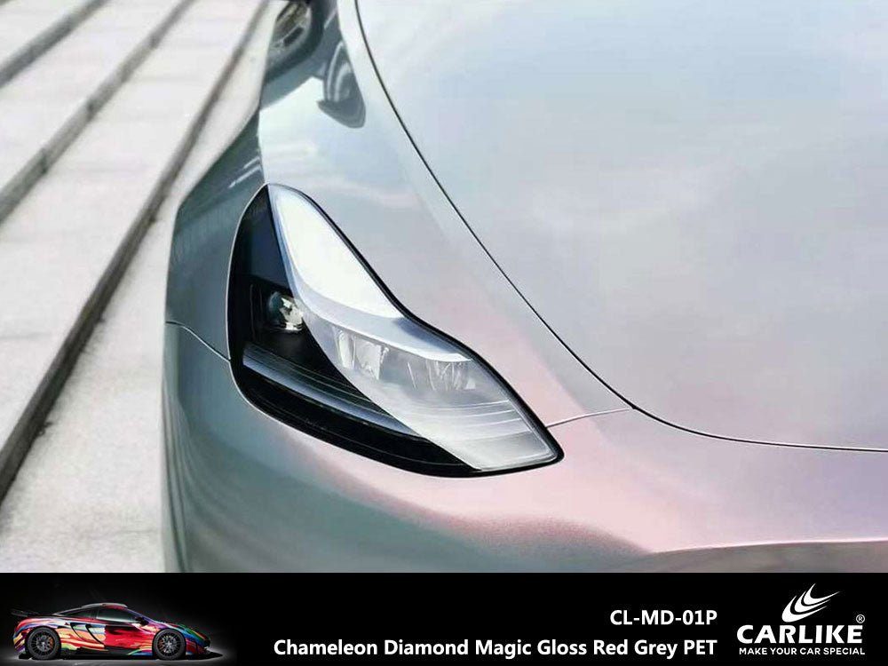 CARLIKE CL-MD-01P Caméléon Diamant Magique Brillant Rouge Gris Vinyle PET Liner — 