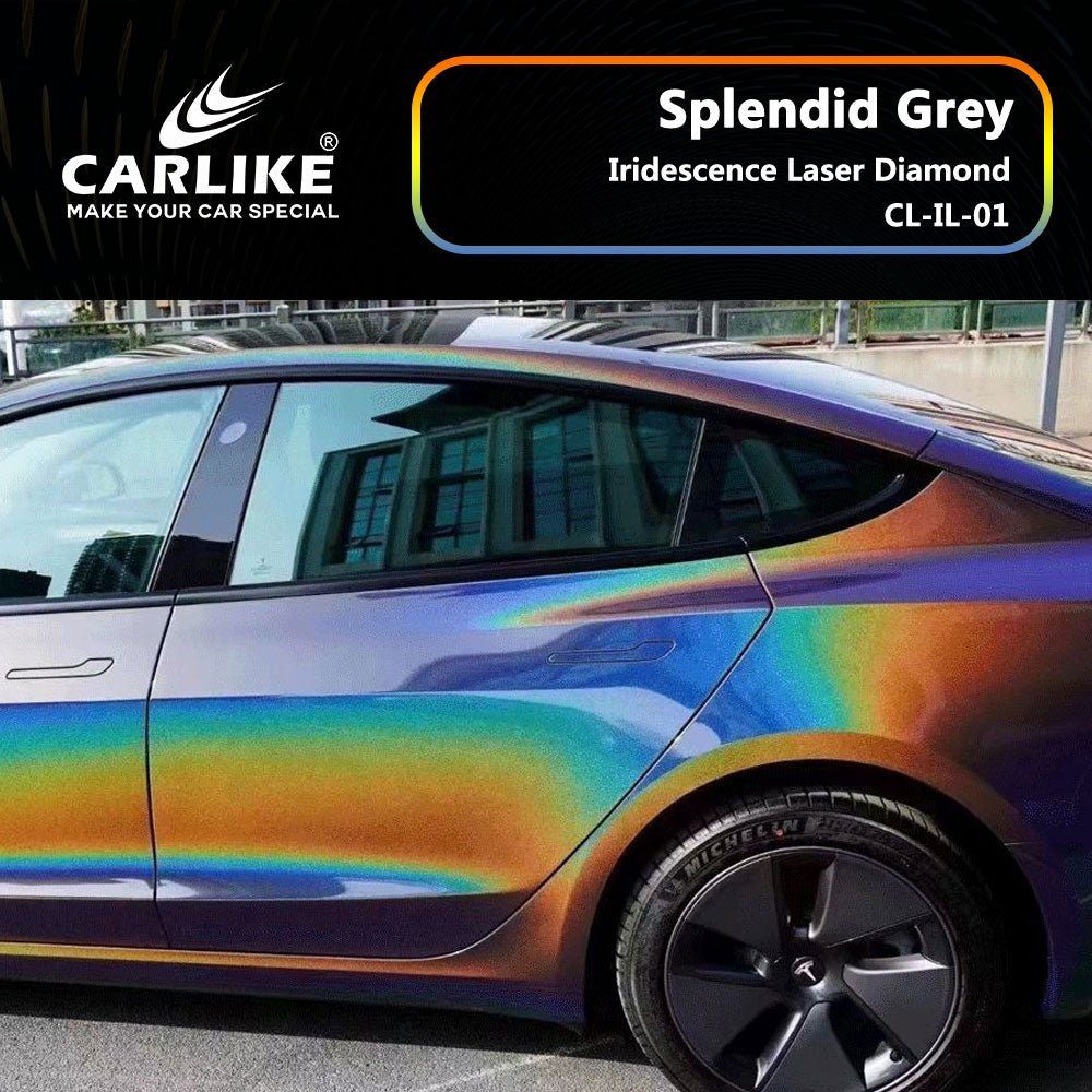 CARLIKE CL-IL-01P Irisé Laser Diamant Splendid Gris Vinyle PET Liner — 