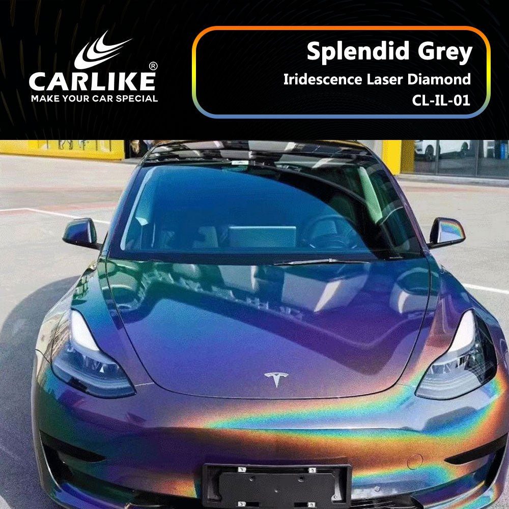 CARLIKE CL-IL-01P Irisé Laser Diamant Splendid Gris Vinyle PET Liner — 