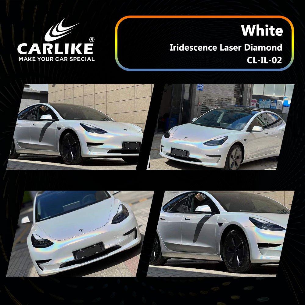 CARLIKE CL-IL-02 Irisé Laser Diamant Blanc Vinyle — 