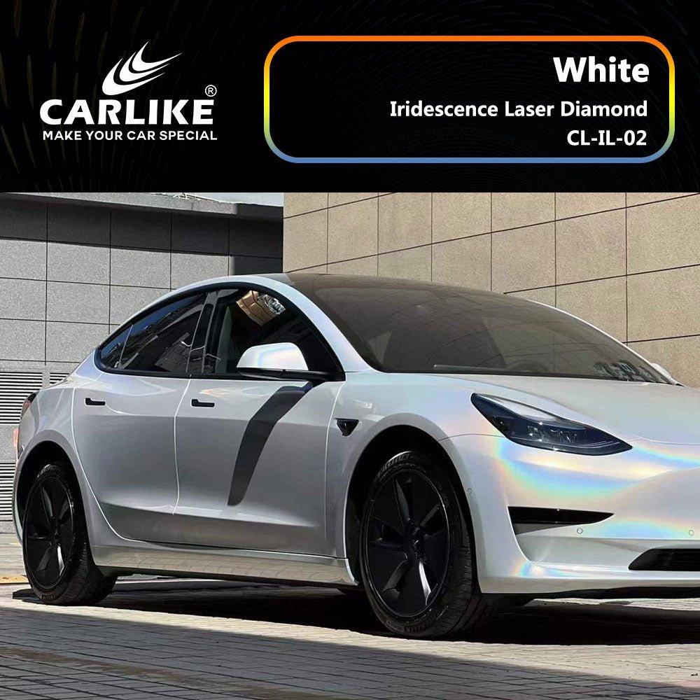 CARLIKE CL-IL-02 Irisé Laser Diamant Blanc Vinyle — 