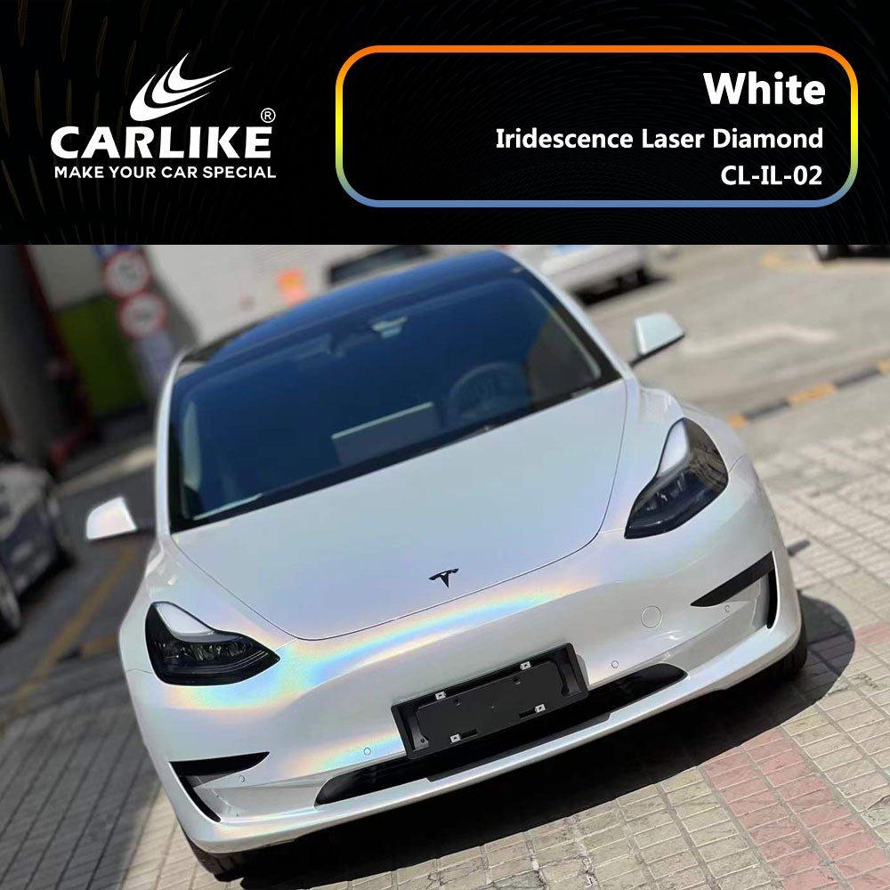 CARLIKE CL-IL-02 Irisé Laser Diamant Blanc Vinyle — 