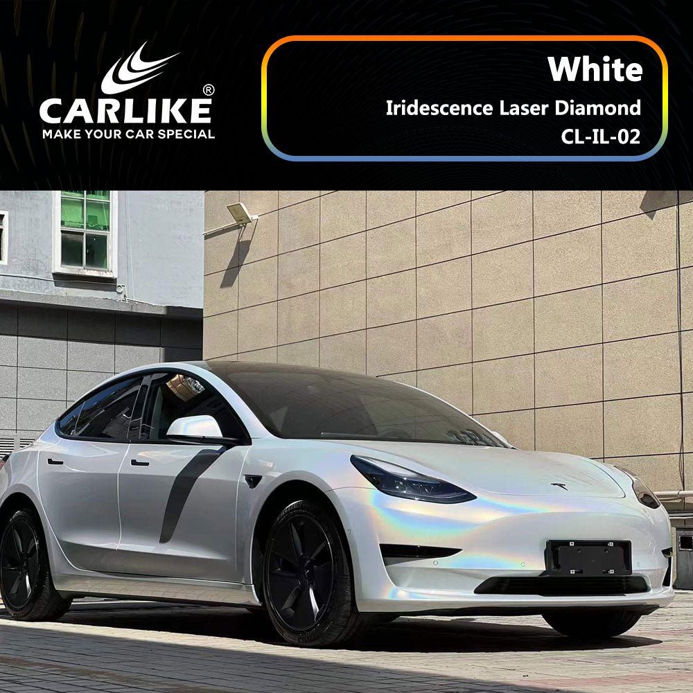 CARLIKE CL-IL-02P Iridescence Laser Diamond White Vinyl PET Liner — 