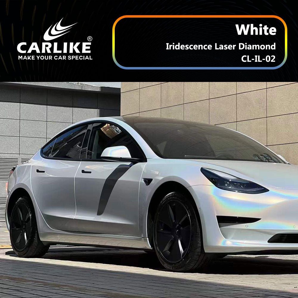 CARLIKE CL-IL-02P Iridescence Laser Diamond White Vinyl PET Liner — 