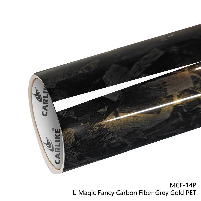 CARLIKE CL-MCF-14P Large Texture L-Magique Fancy Fibre de carbone Gris Or Vinyle PET Liner — 