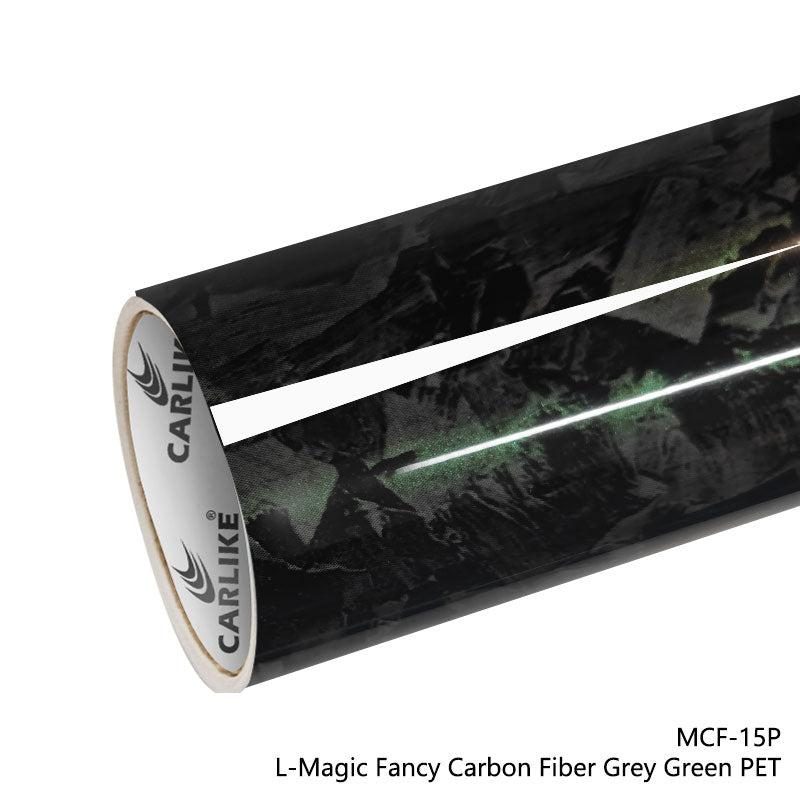 CARLIKE CL-MCF-15P Large Texture L-Magique Fancy Fibre de carbone Gris Vert Vinyle PET Liner — 