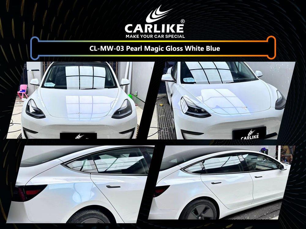 CARLIKE CL-MW-03P Nacré Magique Brillant Blanc Bleu Vinyle PET Liner — 