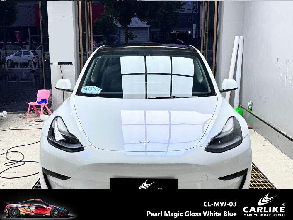 CARLIKE CL-MW-03P Nacré Magique Brillant Blanc Bleu Vinyle PET Liner — 
