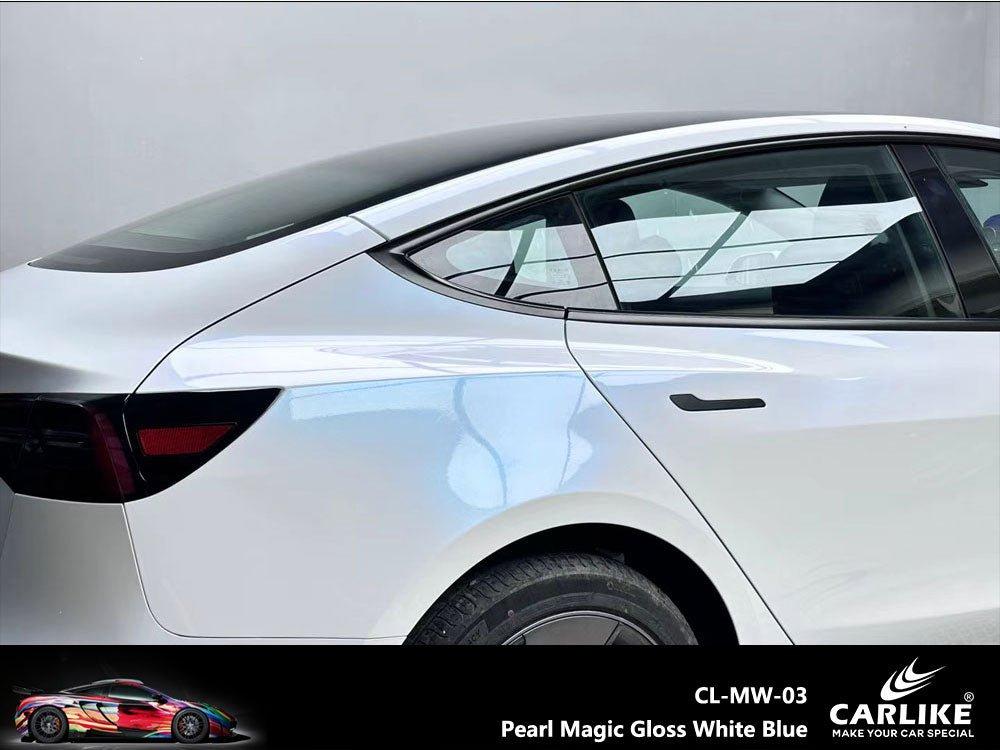 CARLIKE CL-MW-03P Nacré Magique Brillant Blanc Bleu Vinyle PET Liner — 