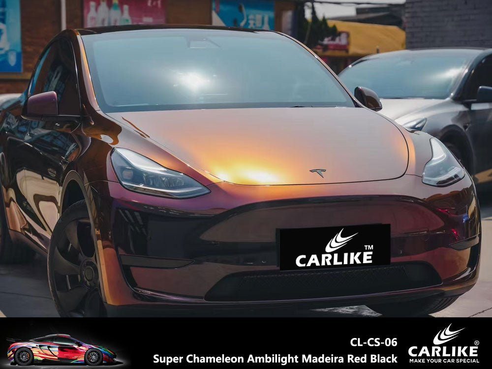 CARLIKE CL-CS-06 Super Caméléon Ambilight Madeira Rouge Noir Vinyle — 